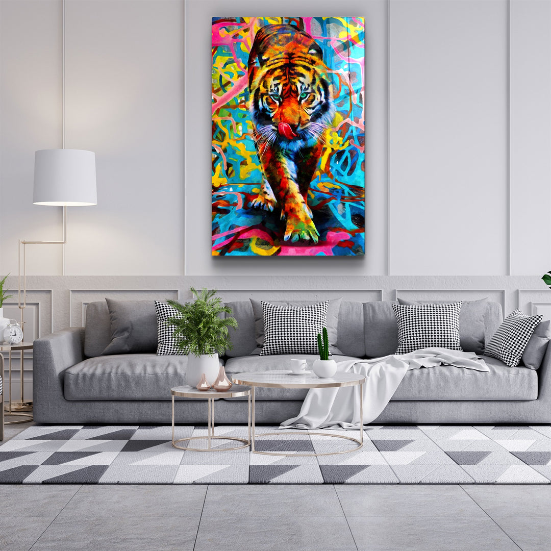 ・"Abstract Colorful Tiger"・Glass Wall Art | Artdesigna Glass Printing Wall Arts.