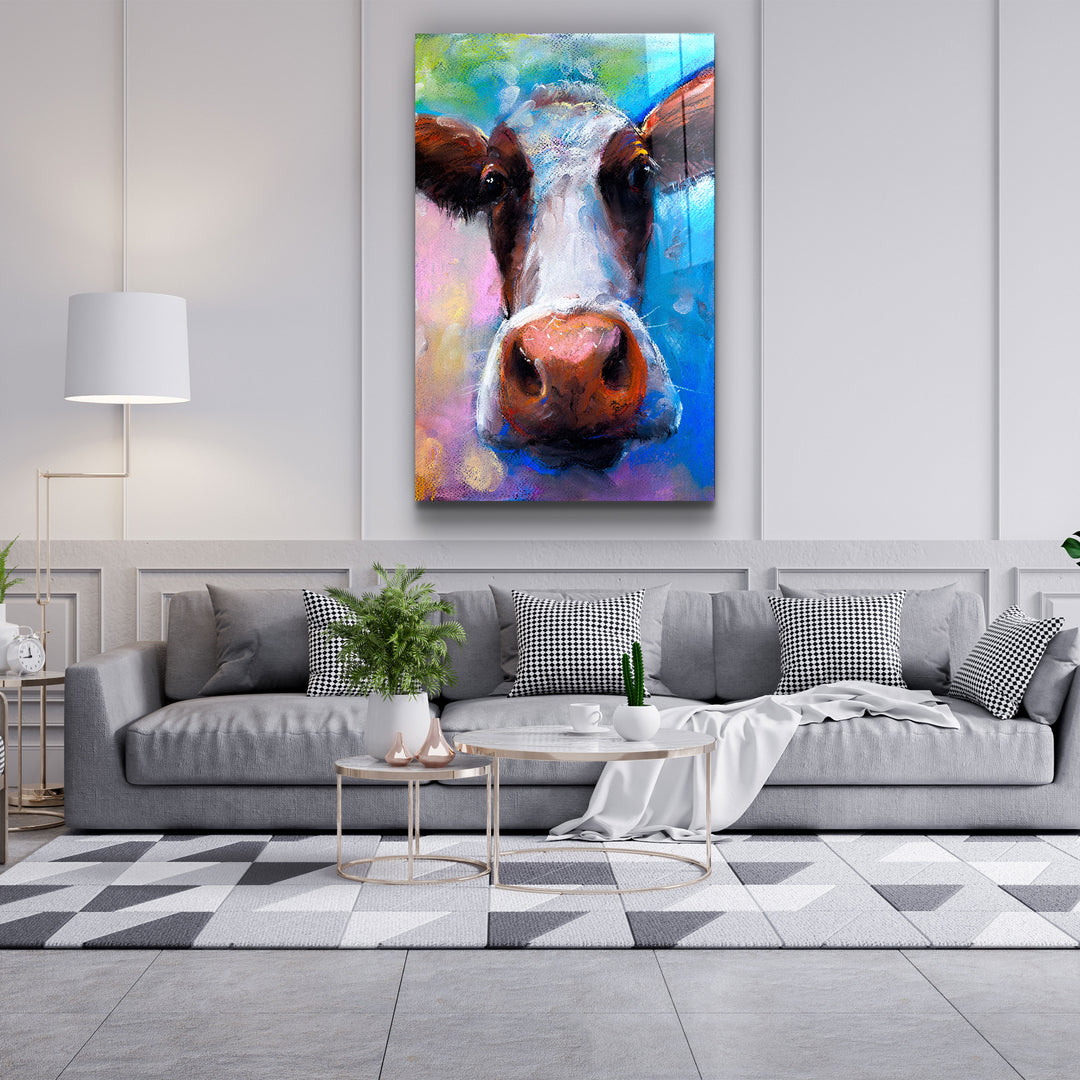 ・"Cow Smiling"・Glass Wall Art | Artdesigna Glass Printing Wall Arts.