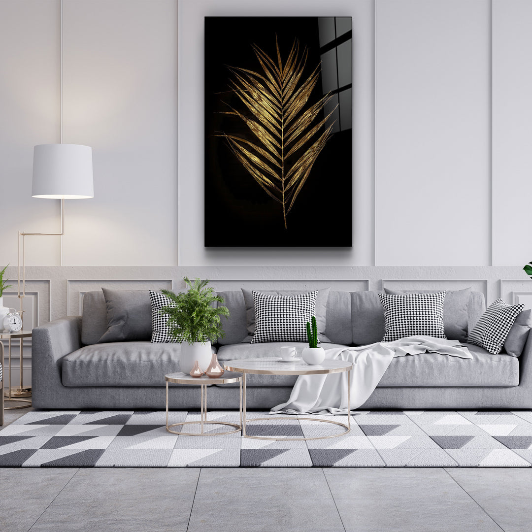 ・"Golden Leaves"・Glass Wall Art | Artdesigna Glass Printing Wall Arts.