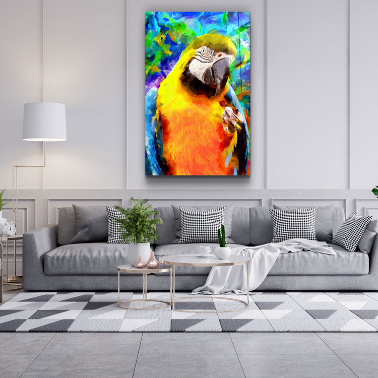 ・"Colorful Parrot"・Glass Wall Art | Artdesigna Glass Printing Wall Arts.