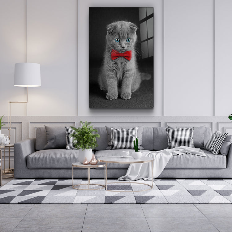 ・"Cat with Bow Tie "・Glass Wall Art | Artdesigna Glass Printing Wall Arts.