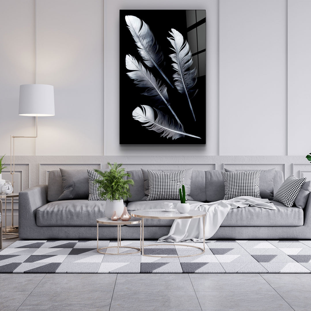 ・"White Feathers"・Glass Wall Art | Artdesigna Glass Printing Wall Arts.