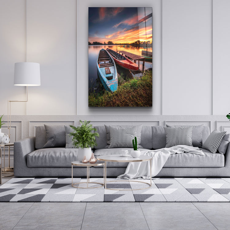 ・"Longboats With Sunset"・Glass Wall Art | Artdesigna Glass Printing Wall Arts.