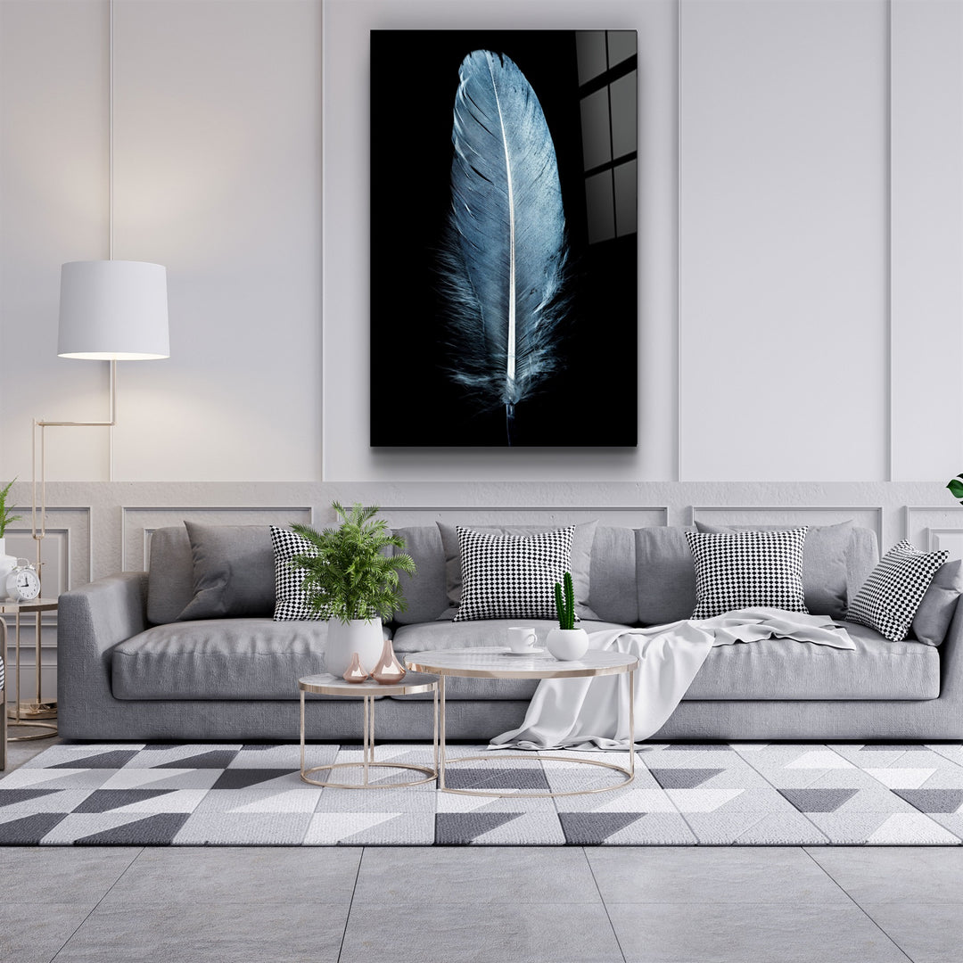 ・"Blue Feather"・Glass Wall Art | Artdesigna Glass Printing Wall Arts.