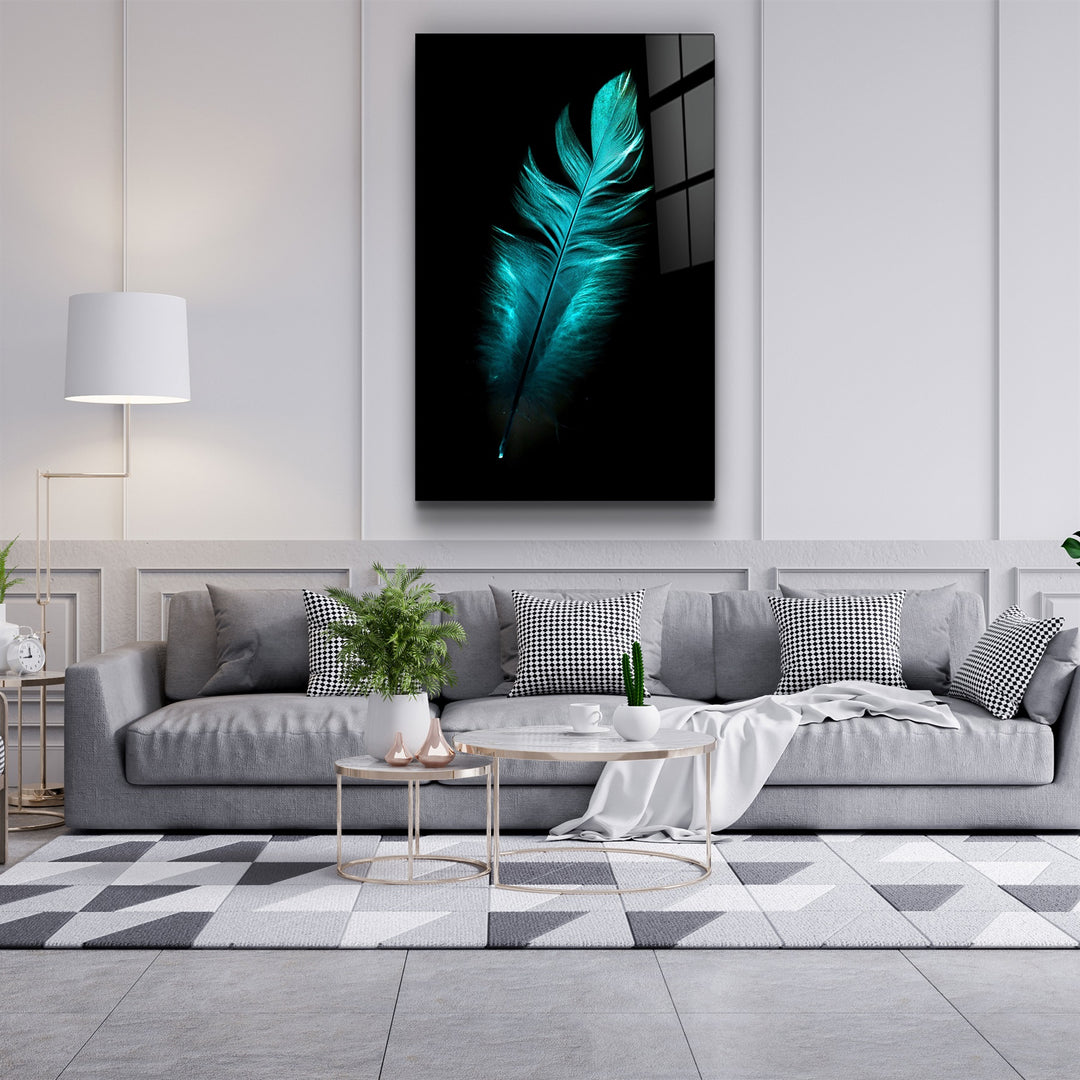 ・"Green Feather"・Glass Wall Art | Artdesigna Glass Printing Wall Arts.