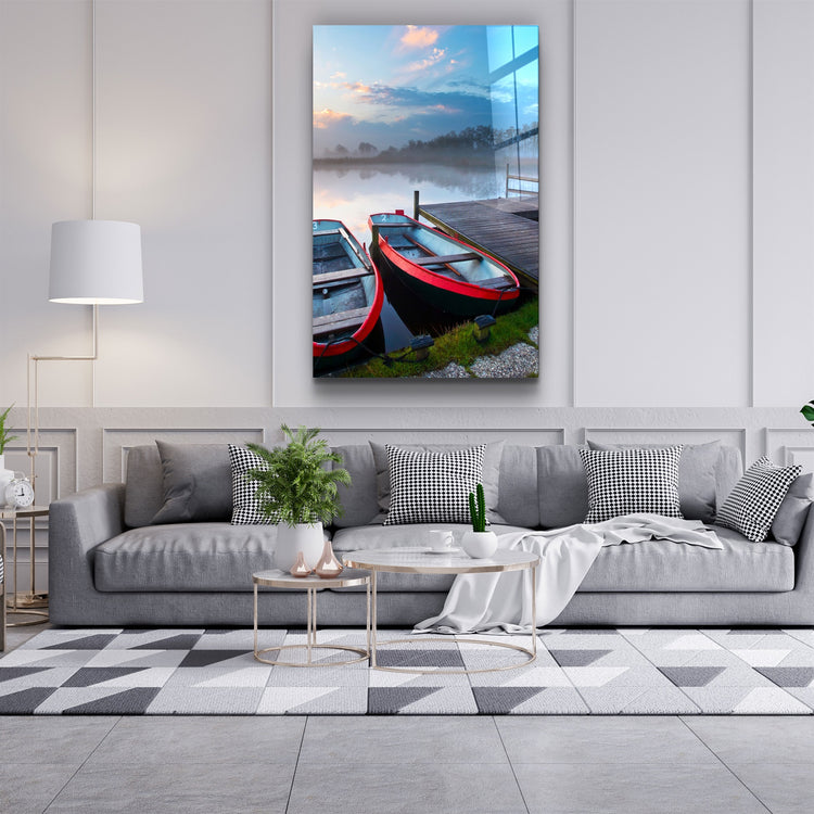 ・"Lake and Boat Landscape"・Glass Wall Art | Artdesigna Glass Printing Wall Arts.