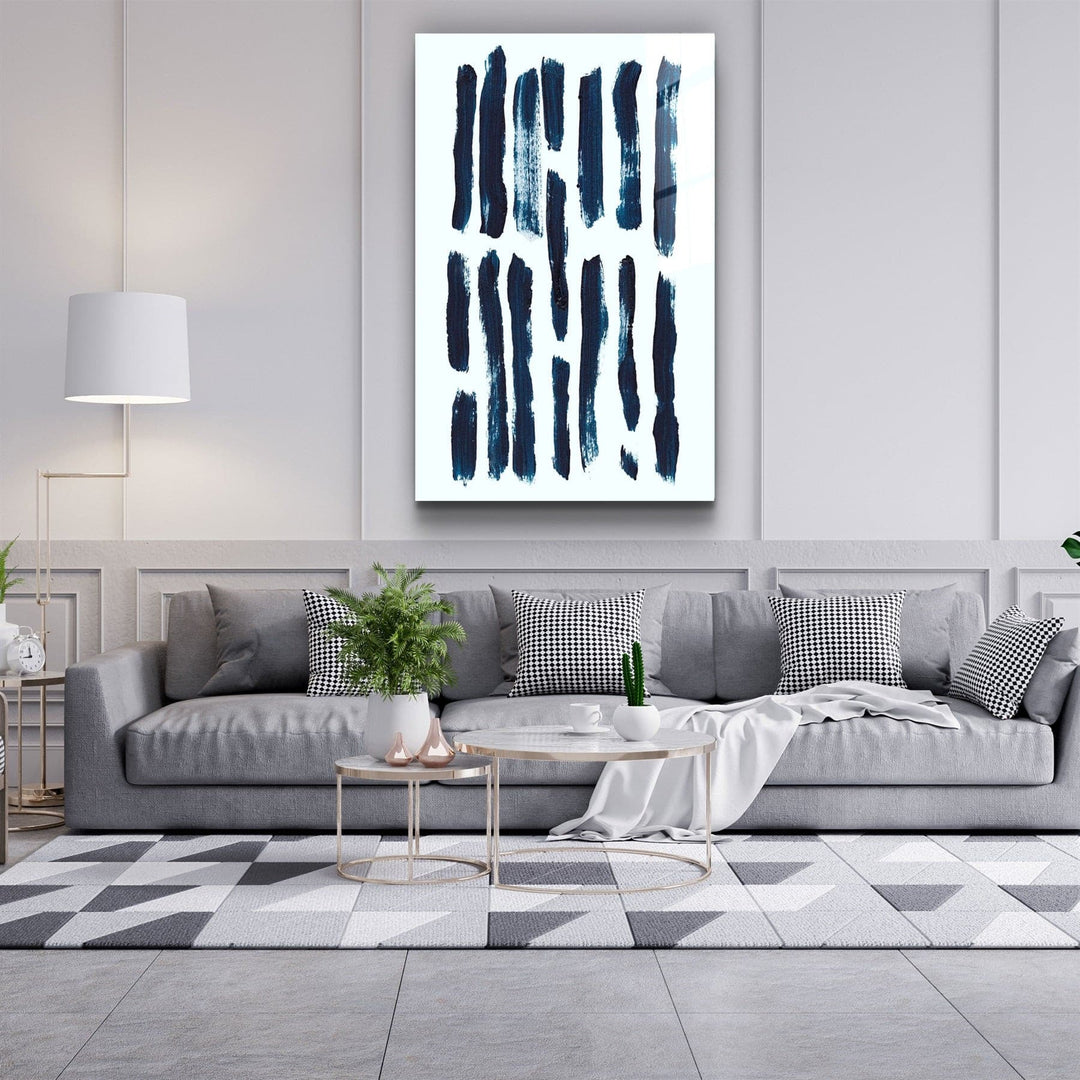 ・"Blue Brush Marks V2"・Glass Wall Art | Artdesigna Glass Printing Wall Arts.