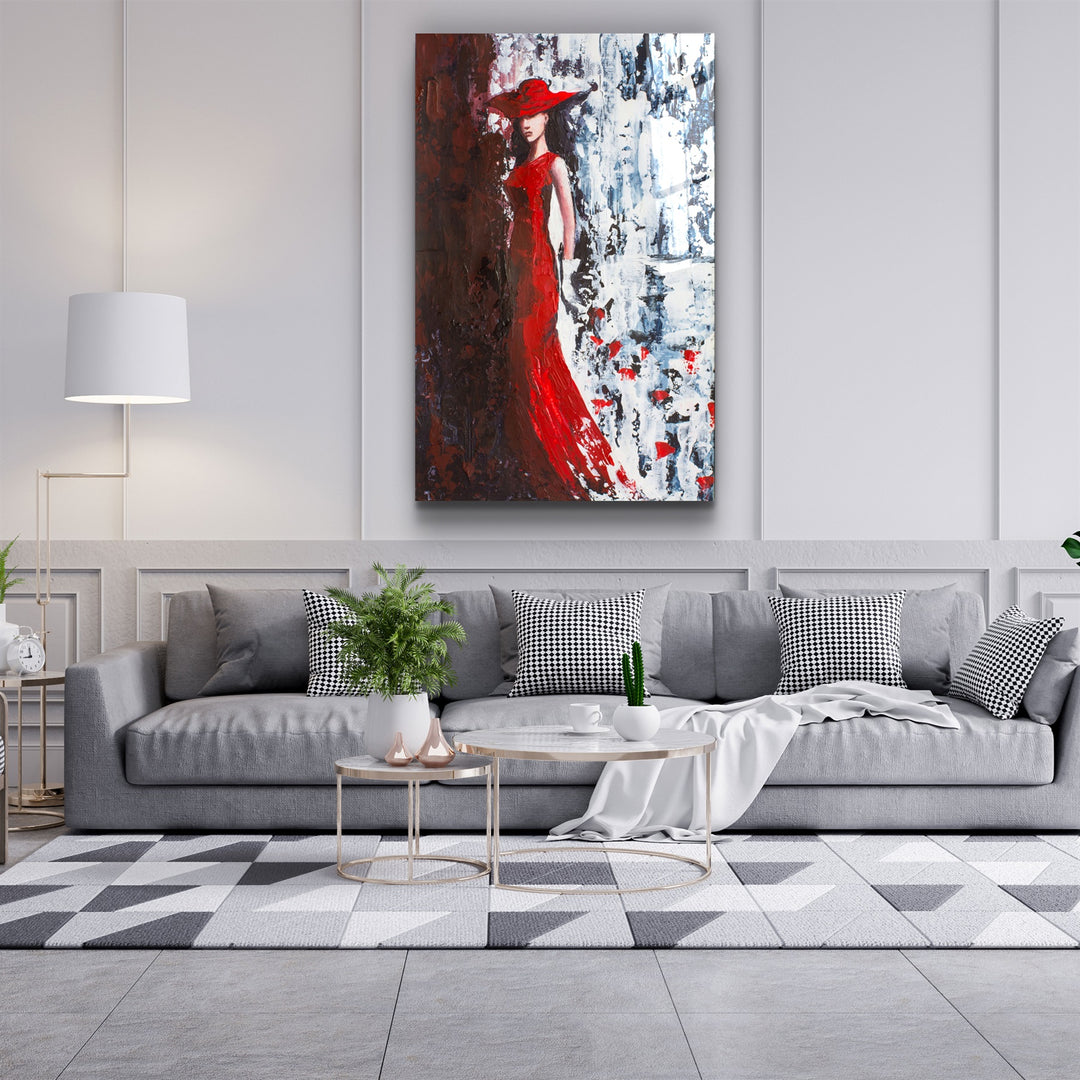 ・"Lady in Red"・Glass Wall Art | Artdesigna Glass Printing Wall Arts.