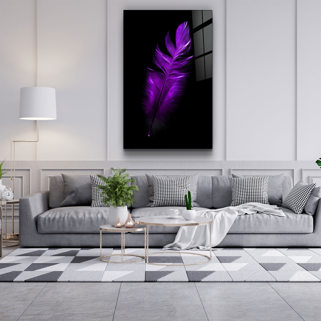 ・"Purple Feather"・Glass Wall Art | Artdesigna Glass Printing Wall Arts.