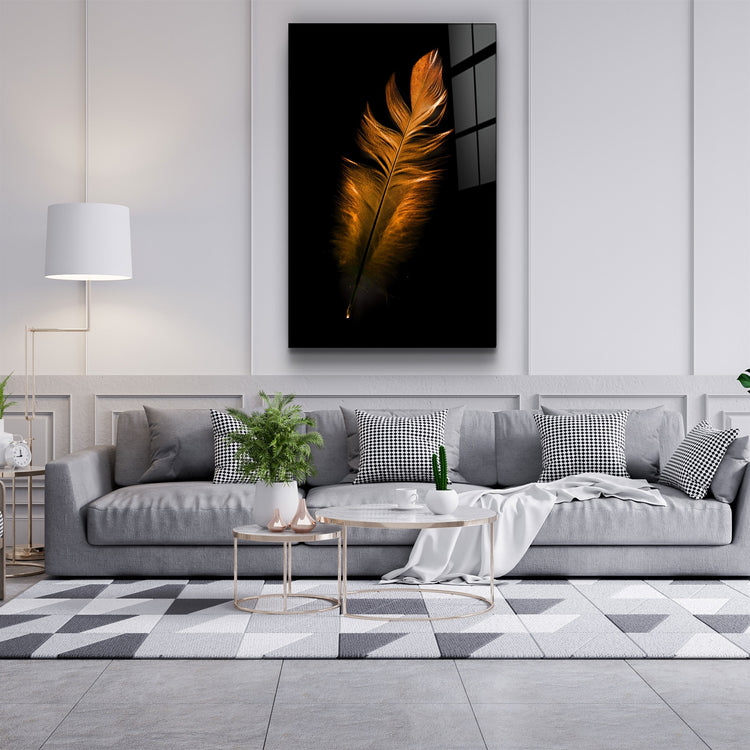 ・"Orange Feather"・Glass Wall Art | Artdesigna Glass Printing Wall Arts.