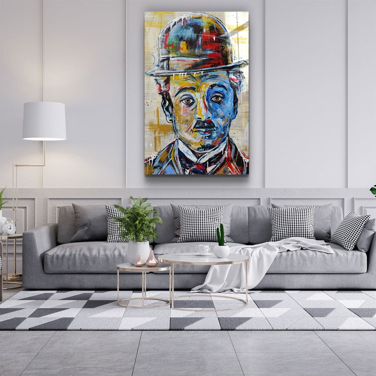 ・"Abstract Chaplin Portrait"・Glass Wall Art | Artdesigna Glass Printing Wall Arts.