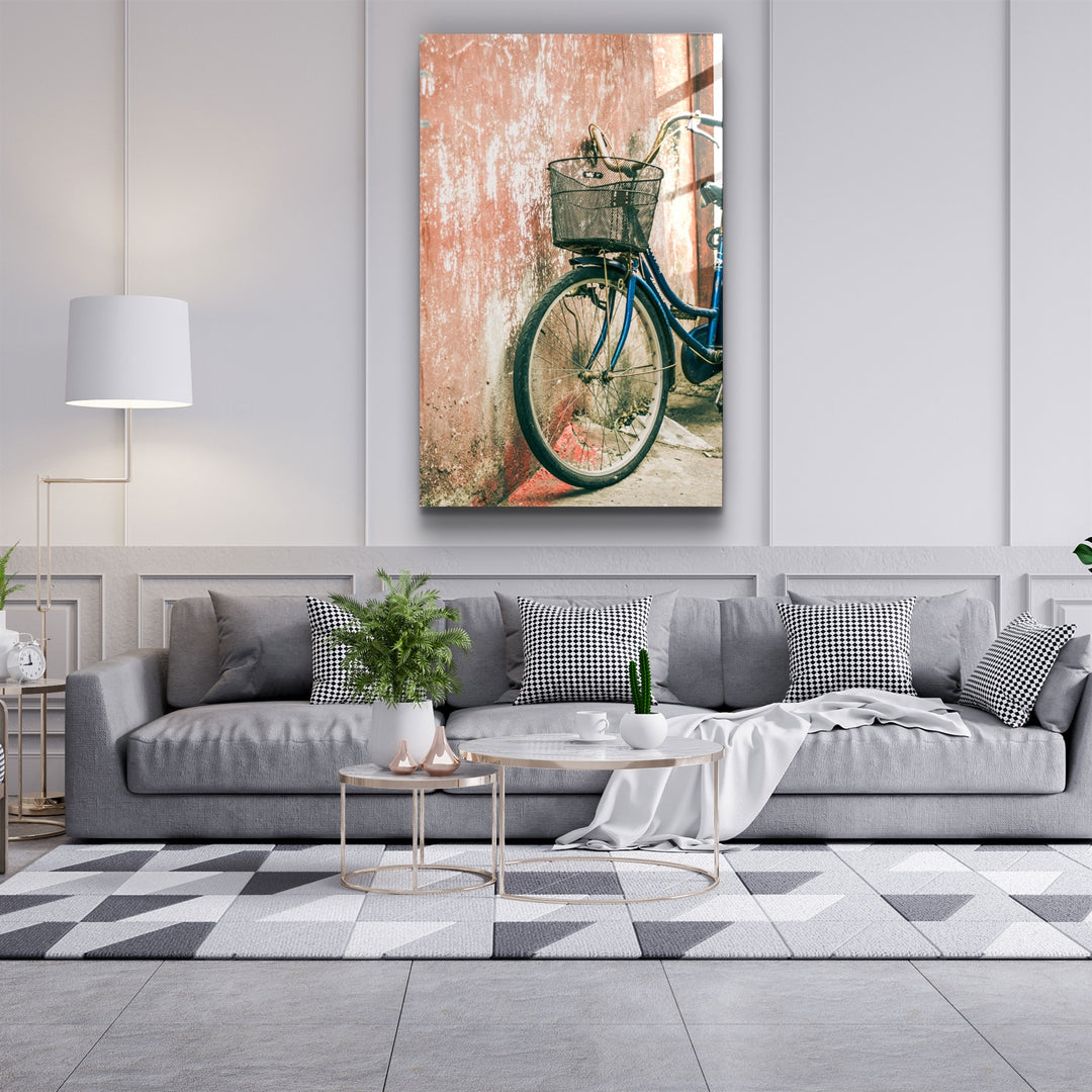 ・"Bicycle with Basket"・Glass Wall Art | Artdesigna Glass Printing Wall Arts.