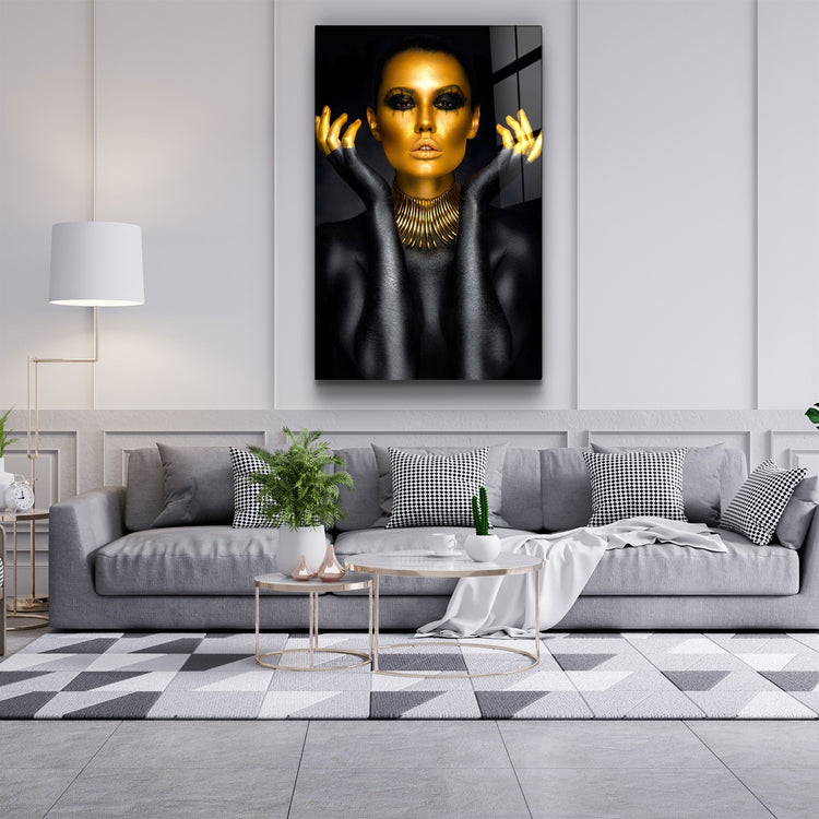 ・"Golden Face and Fingers"・Glass Wall Art | Artdesigna Glass Printing Wall Arts.