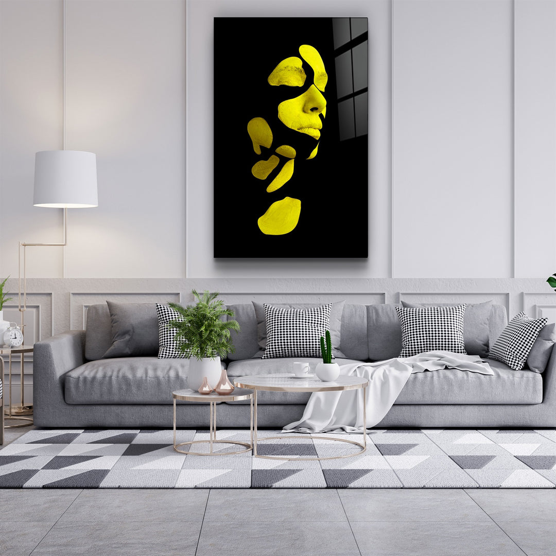 ・"Mysterious Yellow Face"・Glass Wall Art | Artdesigna Glass Printing Wall Arts.