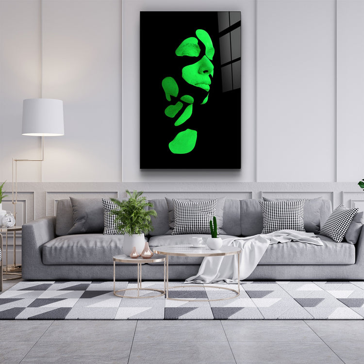 ・"Mysterious Green Face"・Glass Wall Art | Artdesigna Glass Printing Wall Arts.