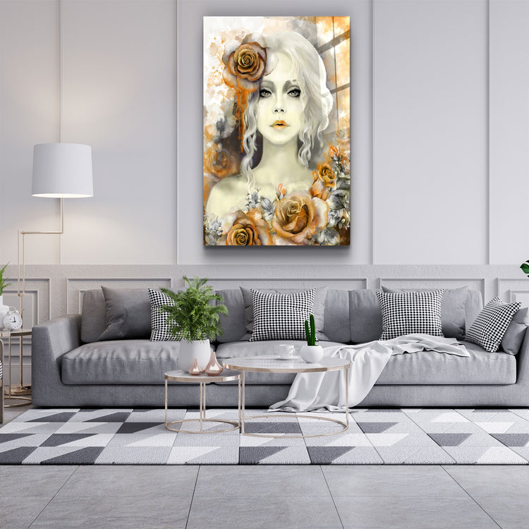 ・"Silent Rose Woman Portrait"・Glass Wall Art | Artdesigna Glass Printing Wall Arts.