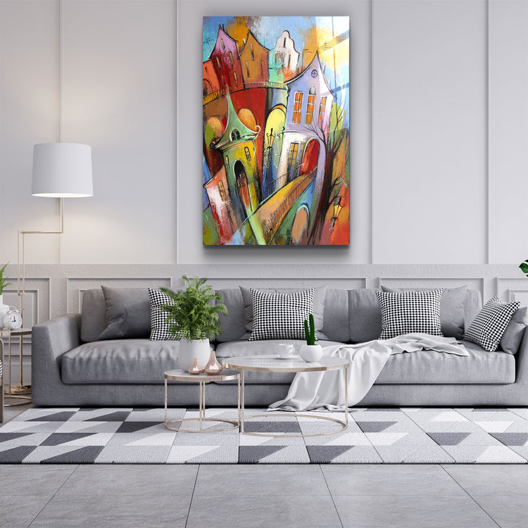 ・"Oil Painting Dream Town"・Glass Wall Art | Artdesigna Glass Printing Wall Arts.