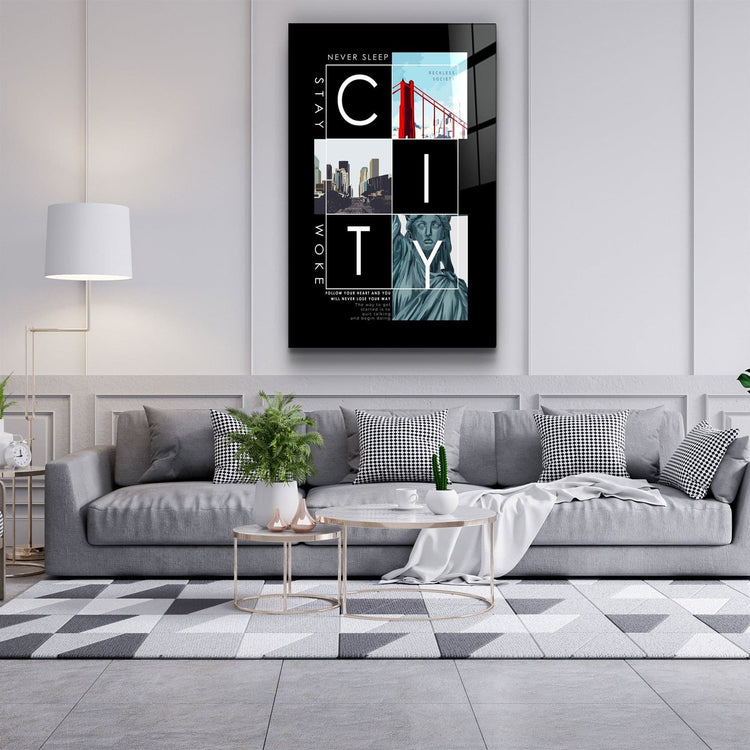 ・"City - Never Sleep"・Glass Wall Art | Artdesigna Glass Printing Wall Arts.