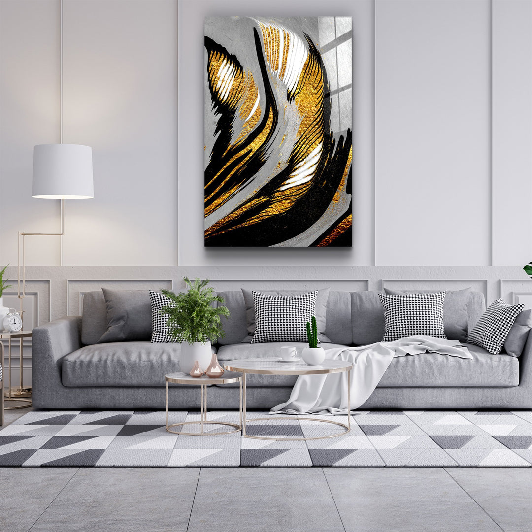 ・"Golden Abstract 2"・Glass Wall Art | Artdesigna Glass Printing Wall Arts.