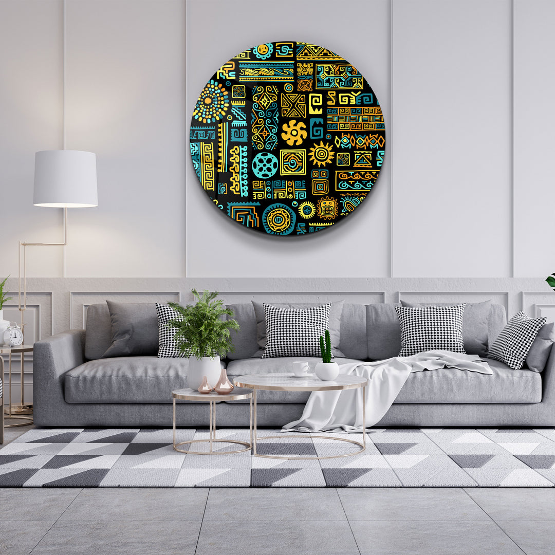 ・"Signs Black BLue"・Rounded Glass Wall Art