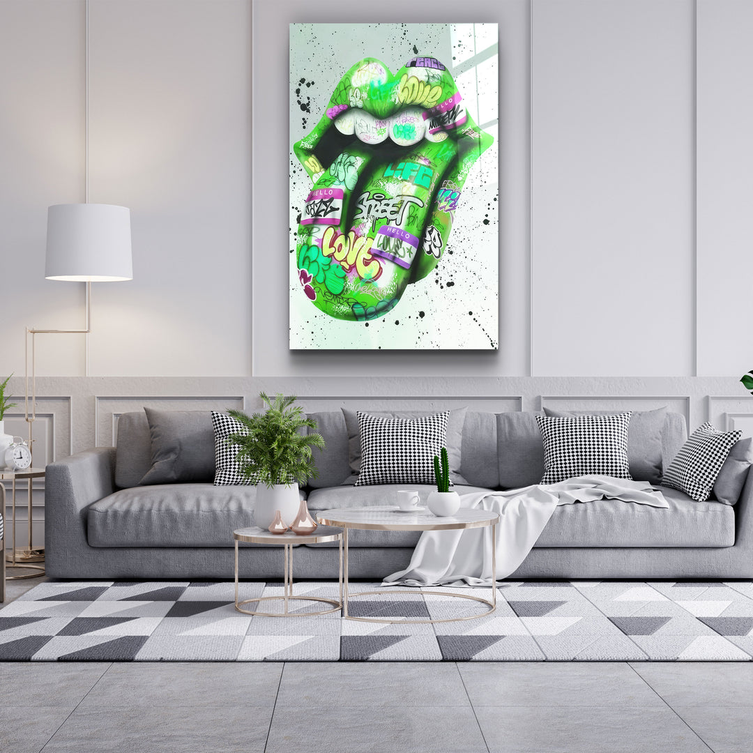 ・"Tongue - Green"・Designer's Collection Glass Wall Art