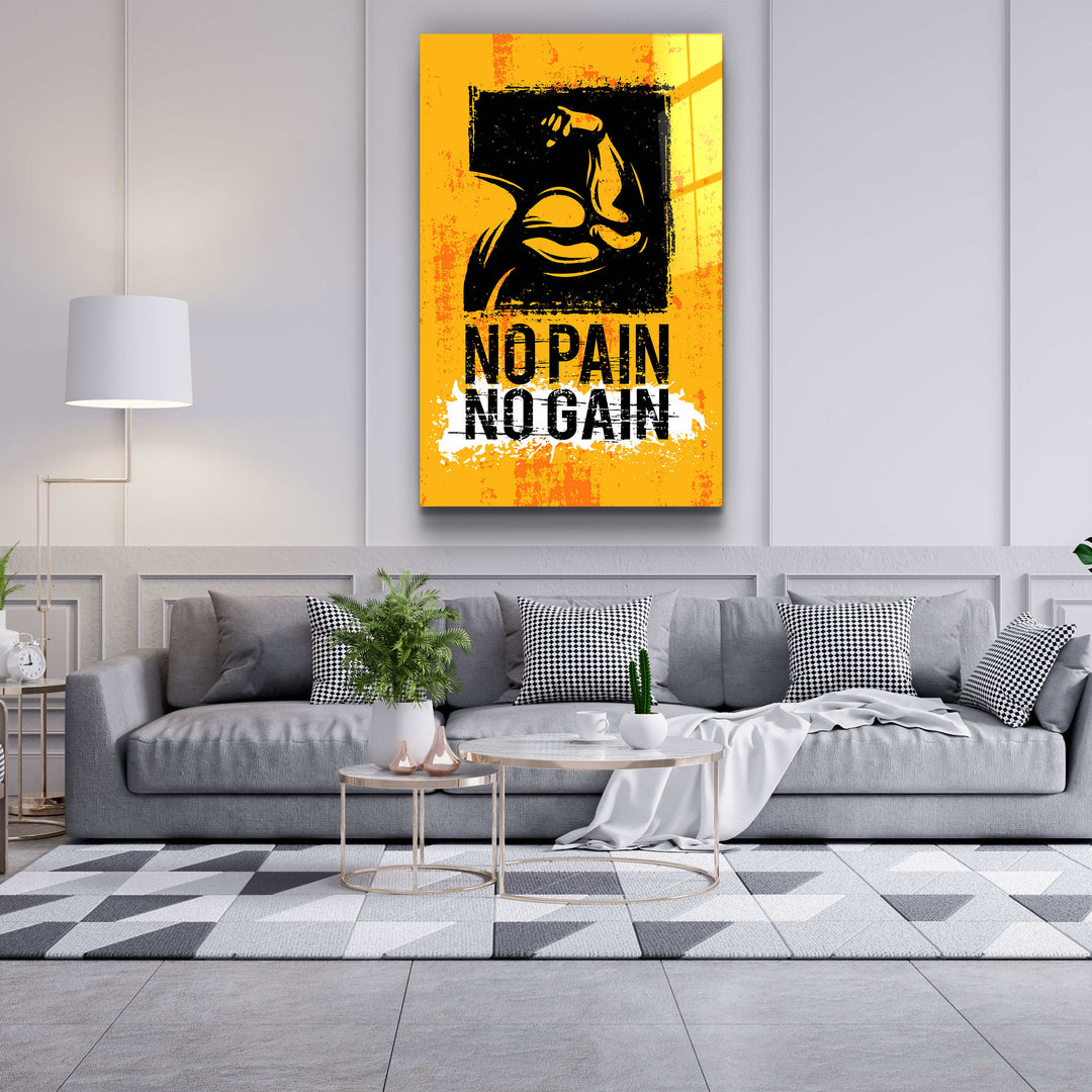 ・"No Pain No Gain"・Motivational Glass Wall Art