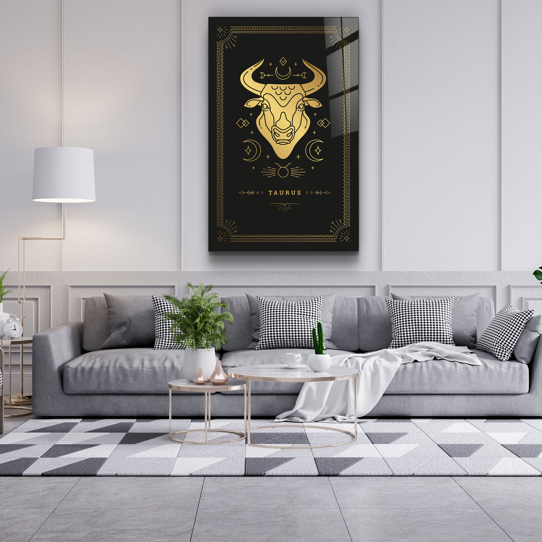 ・"TAURUS"・Black Zodiac Collection Glass Wall Art