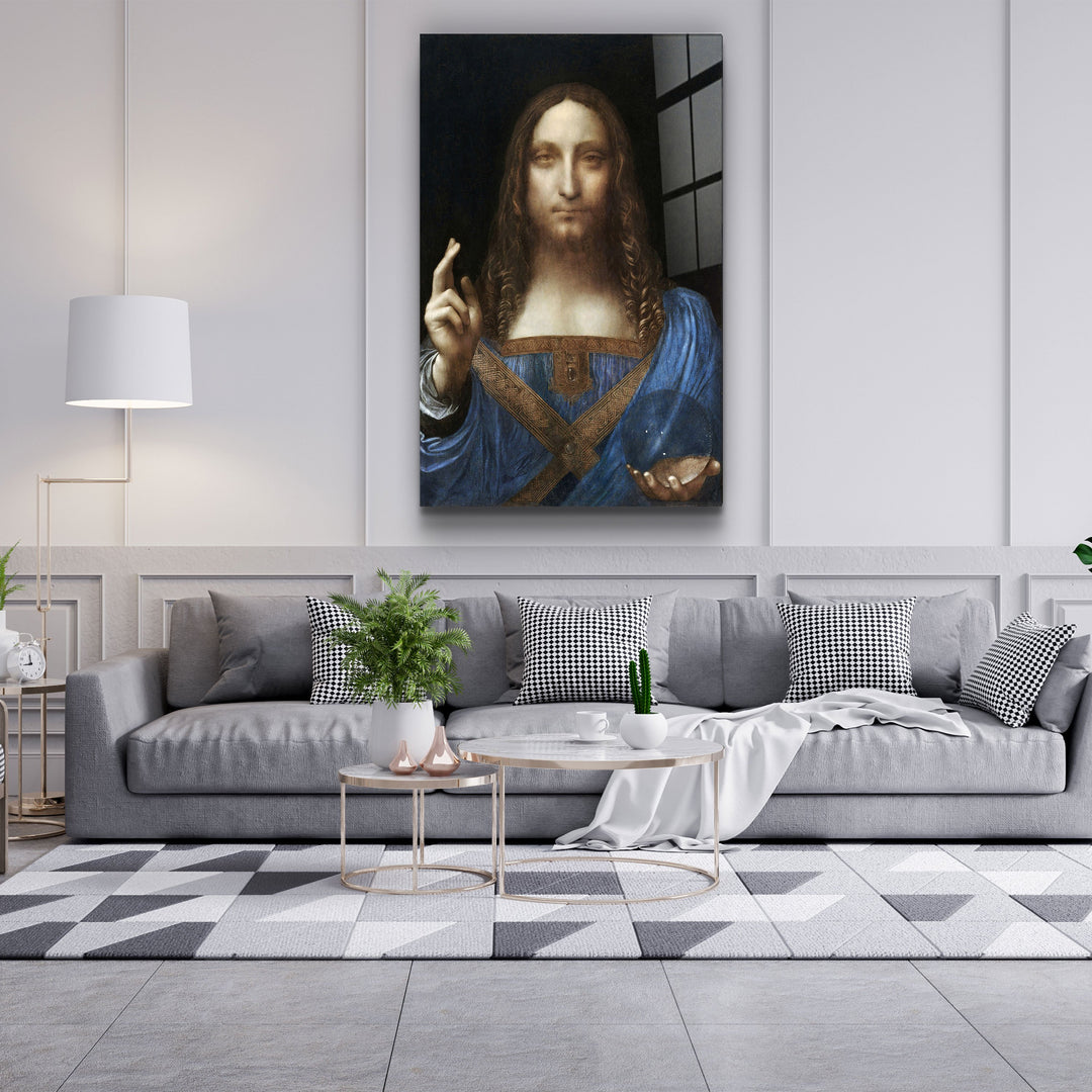 ・"Leonardo da Vinci's Salvator Mundi (circa 1500)"・Glass Wall Art | Artdesigna Glass Printing Wall Arts.