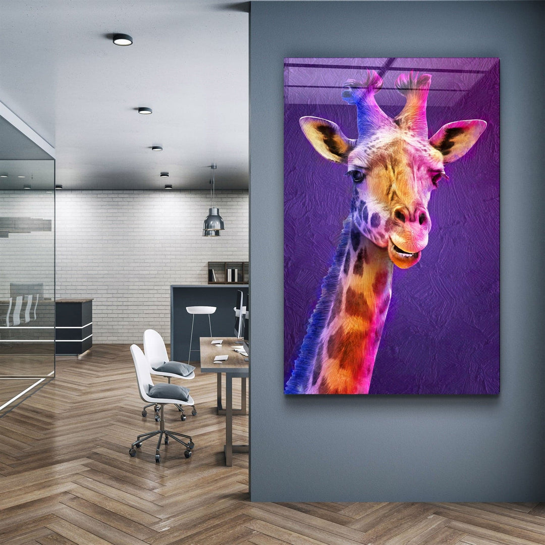 ・"Purple Giraffe"・Glass Wall Art | Artdesigna Glass Printing Wall Arts.