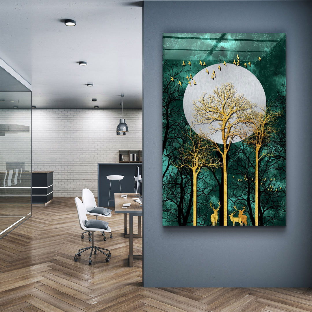 ・"Abstract Deer & Birds V3"・Glass Wall Art | Artdesigna Glass Printing Wall Arts.