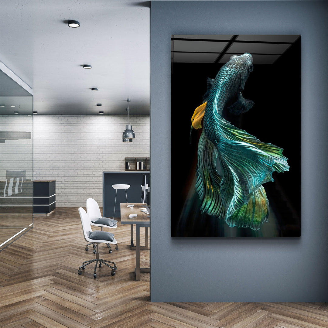 ・"Blue Fish"・Glass Wall Art | Artdesigna Glass Printing Wall Arts.