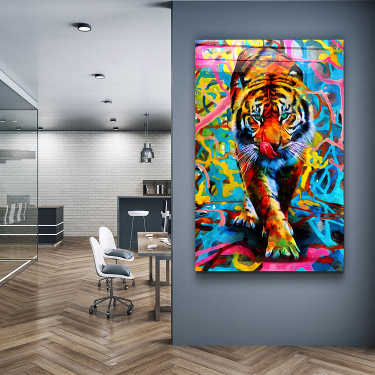 ・"Abstract Colorful Tiger"・Glass Wall Art | Artdesigna Glass Printing Wall Arts.