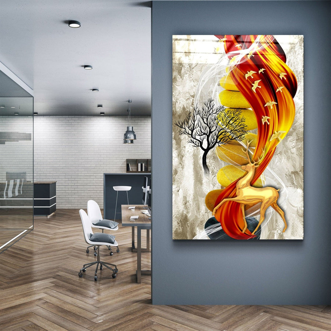 ・"Deer & Birds V4"・Glass Wall Art | Artdesigna Glass Printing Wall Arts.