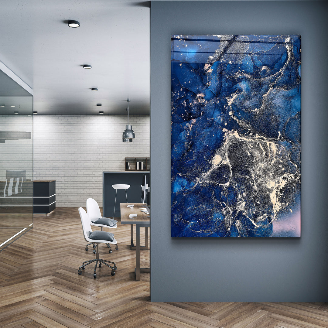 ・"Dark Blue Wave Pattern"・Glass Wall Art | Artdesigna Glass Printing Wall Arts.