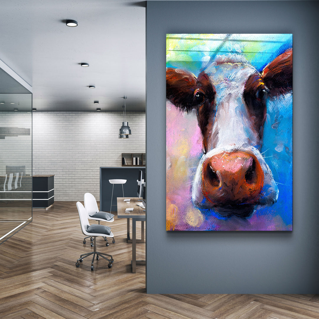 ・"Cow Smiling"・Glass Wall Art | Artdesigna Glass Printing Wall Arts.