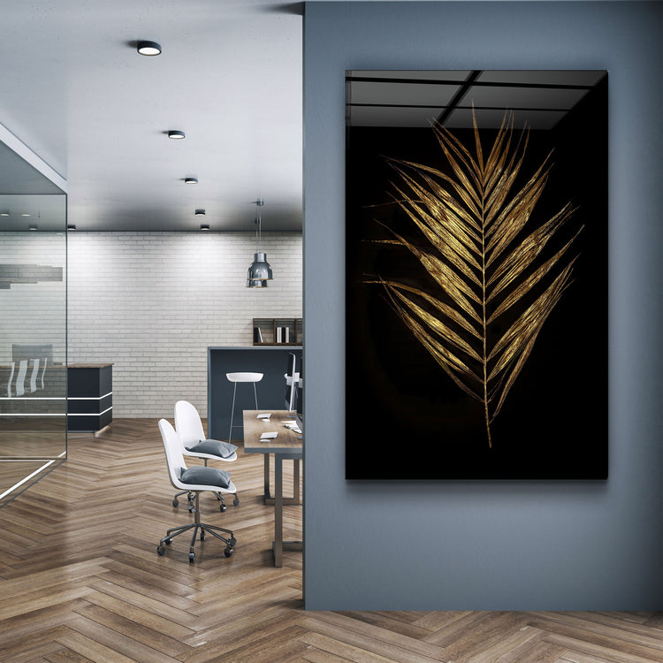 ・"Golden Leaves"・Glass Wall Art | Artdesigna Glass Printing Wall Arts.