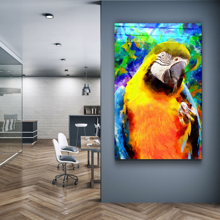 ・"Colorful Parrot"・Glass Wall Art | Artdesigna Glass Printing Wall Arts.