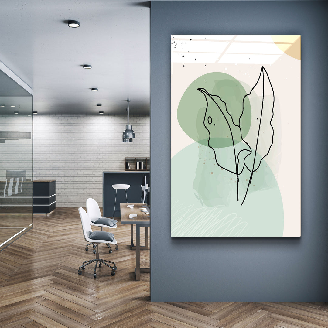 ・"Abstract Shapes and Leaves V1"・Glass Wall Art | Artdesigna Glass Printing Wall Arts.