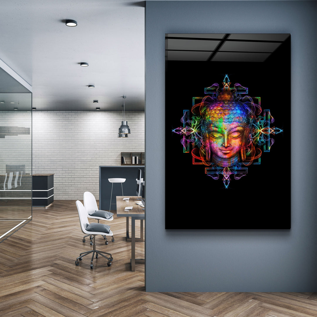 ・"Rainbow Buddha"・Glass Wall Art | Artdesigna Glass Printing Wall Arts.