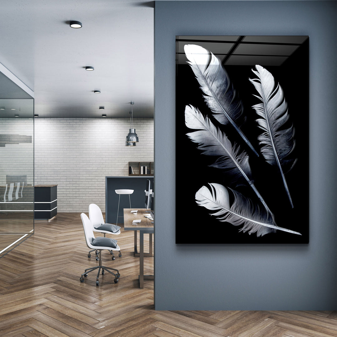 ・"White Feathers"・Glass Wall Art | Artdesigna Glass Printing Wall Arts.