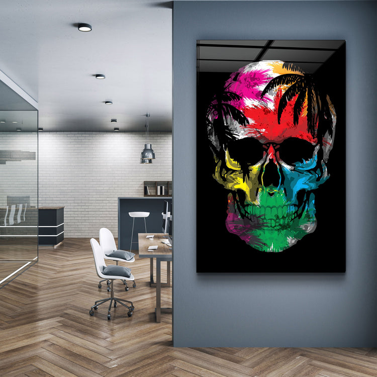 ・"The Palm Skull"・Glass Wall Art | Artdesigna Glass Printing Wall Arts.