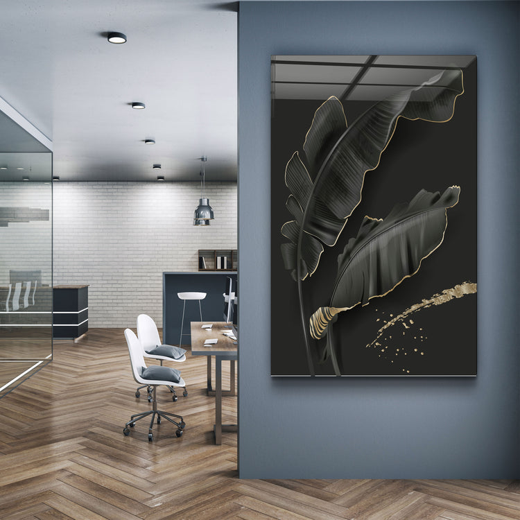 ・"Black and Gold Feather"・Glass Wall Art | Artdesigna Glass Printing Wall Arts.