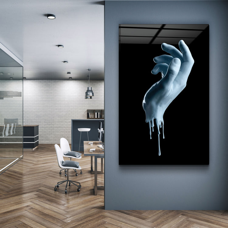 ・"Blue Hand"・Glass Wall Art | Artdesigna Glass Printing Wall Arts.