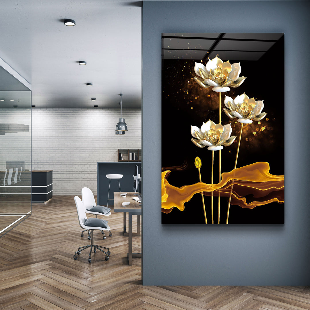 ・"The Golden Leaf Plant"・Glass Wall Art | Artdesigna Glass Printing Wall Arts.