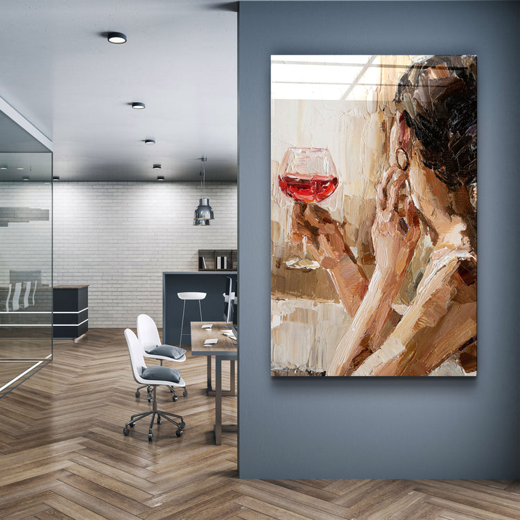 ・"Abstract Woman Potrait With Wine"・GLASS WALL ART | Artdesigna Glass Printing Wall Arts.