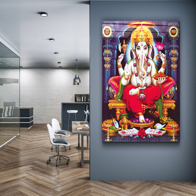 ・"Lord Ganesh"・Glass Wall Art | Artdesigna Glass Printing Wall Arts.