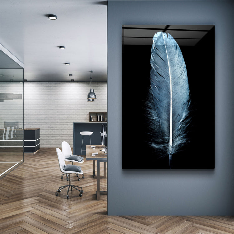 ・"Blue Feather"・Glass Wall Art | Artdesigna Glass Printing Wall Arts.