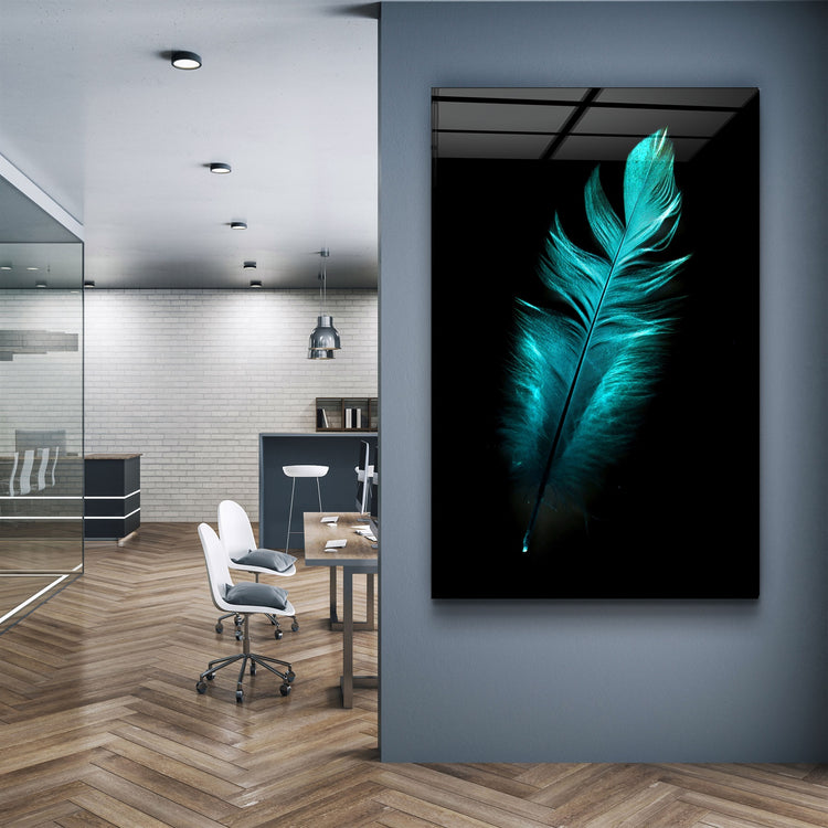 ・"Green Feather"・Glass Wall Art | Artdesigna Glass Printing Wall Arts.