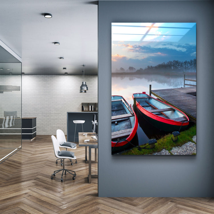 ・"Lake and Boat Landscape"・Glass Wall Art | Artdesigna Glass Printing Wall Arts.