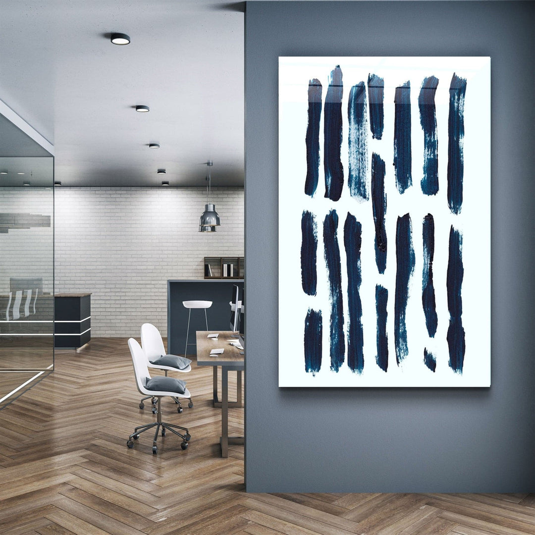 ・"Blue Brush Marks V2"・Glass Wall Art | Artdesigna Glass Printing Wall Arts.